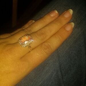 Light Pink Ring 9 silver tone Crystals